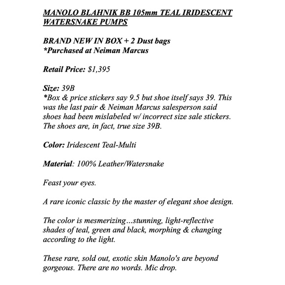 MANOLO BLAHNIK BB 105mm WATERSNAKE PUMPS - Picture 14 of 15